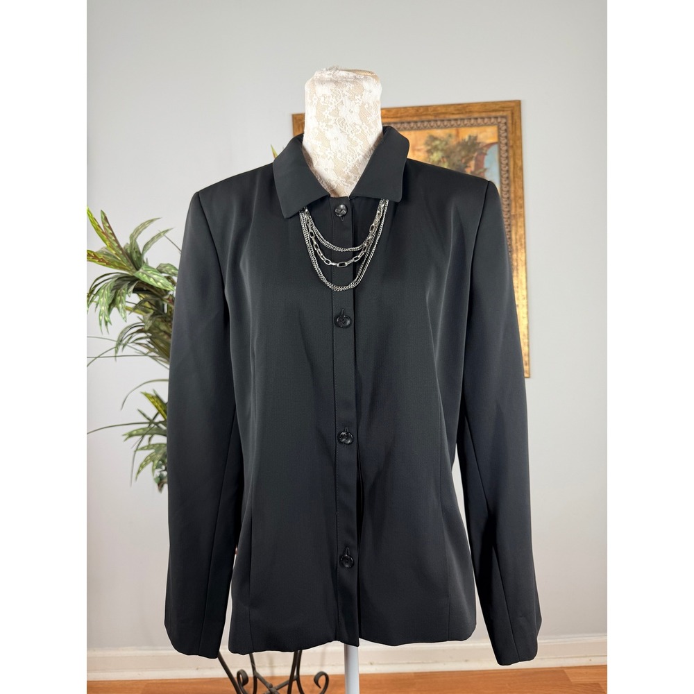 Harve Benard Jacket Women 14 Black Polyester Button Front Collared Professional